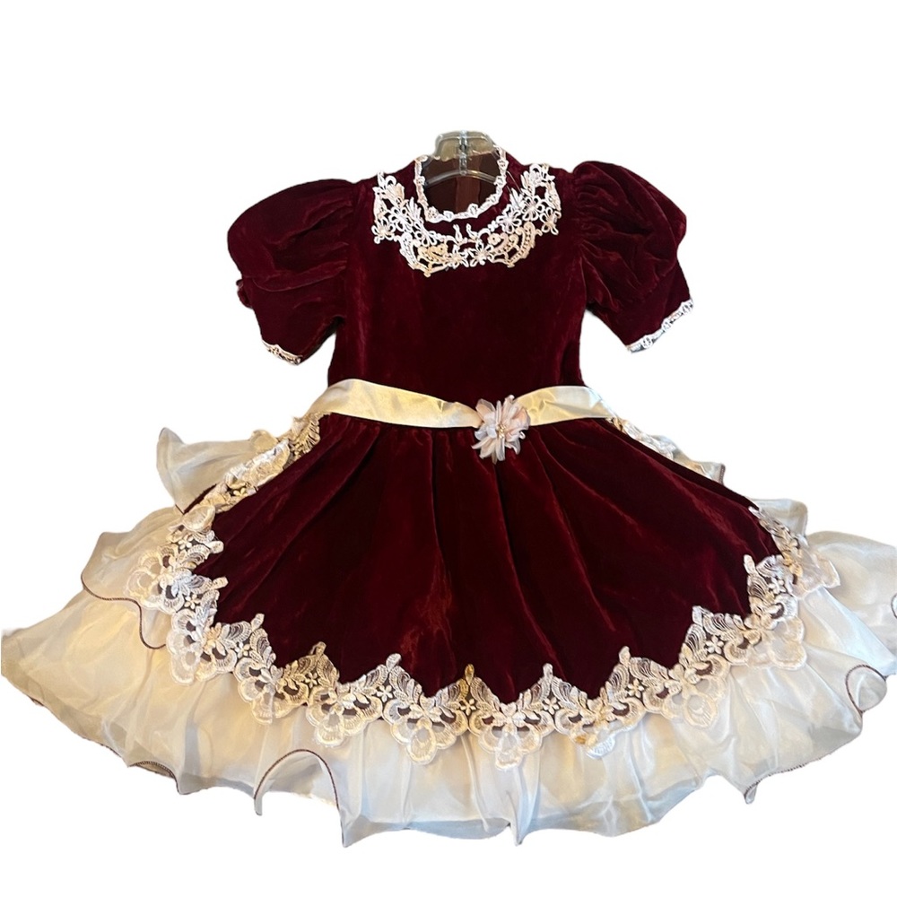 Vintage Size 5 Girl Dress Circle Skirt Ruffles Taffeta Red 1980s